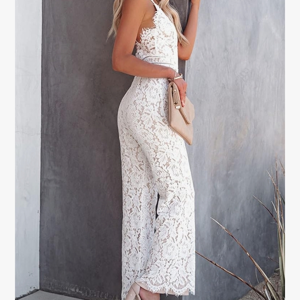 Chic White Lace Jumpsuit - Picture 2 of 5